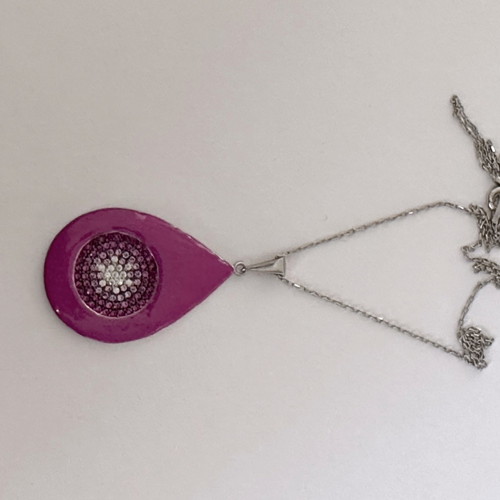 🧿925 Silver evil eye cz stones handmade purple enamel necklace - Picture 4 of 6